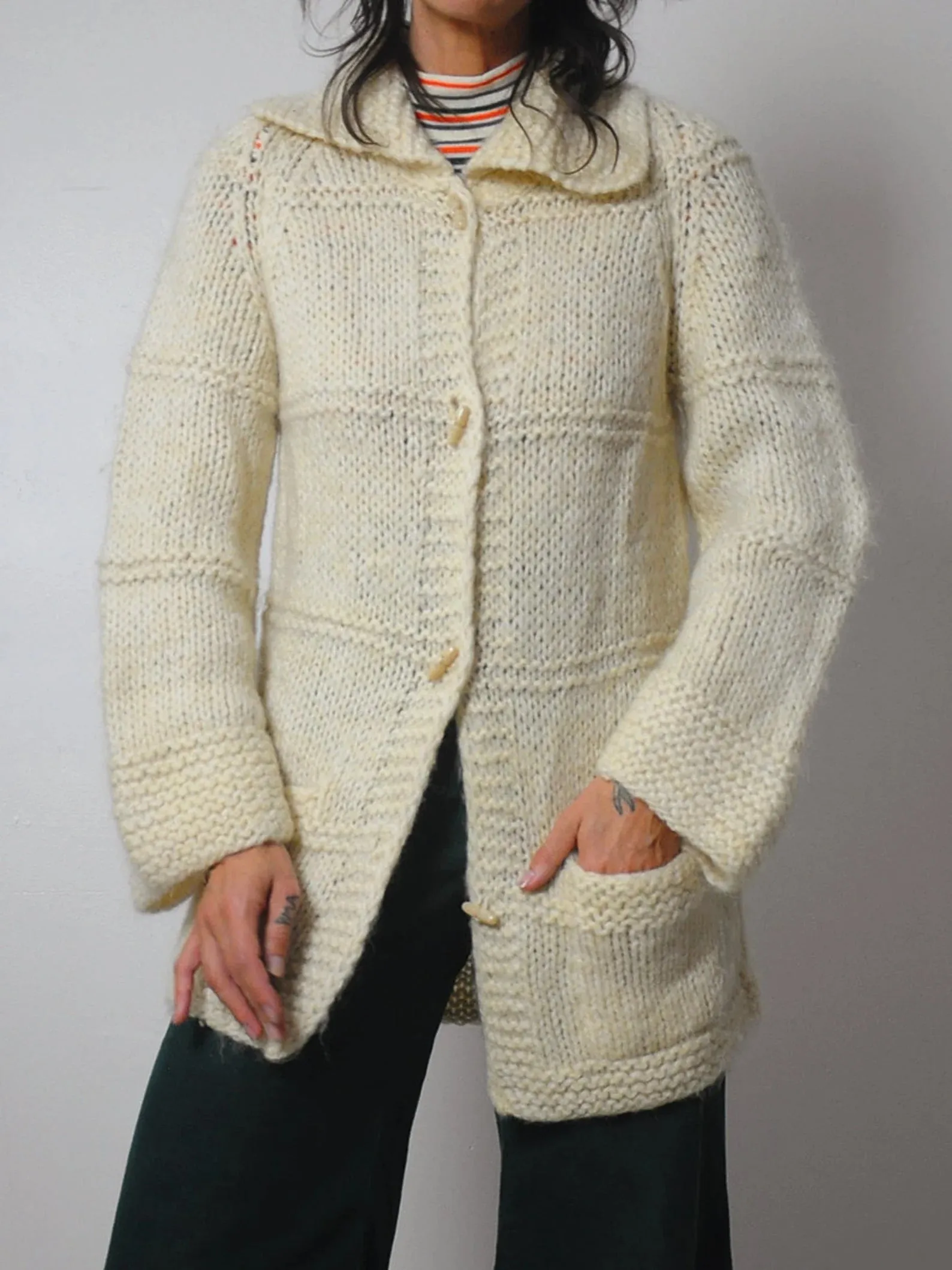 1970's Wool Ivory Fisherman's Cardigan