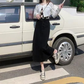 A-Line Solid Split Hem Skirt