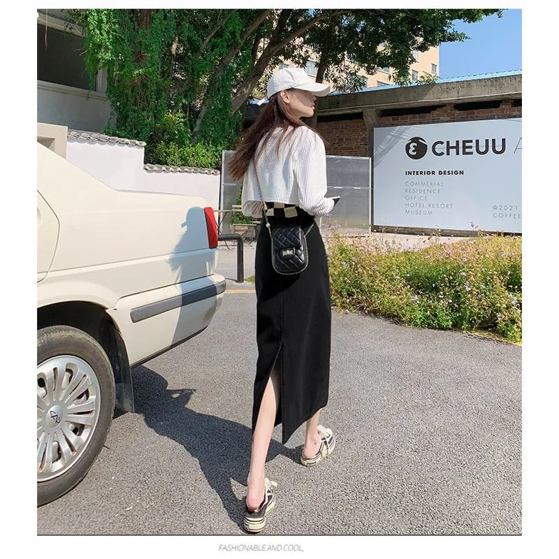 A-Line Solid Split Hem Skirt