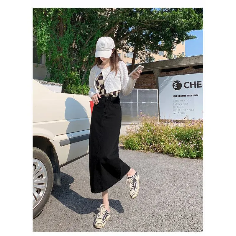 A-Line Solid Split Hem Skirt