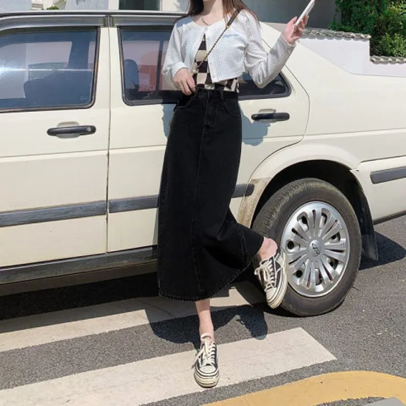 A-Line Solid Split Hem Skirt