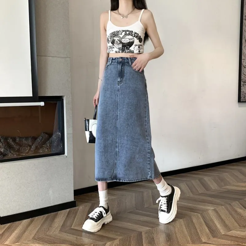 A-Line Solid Split Hem Skirt