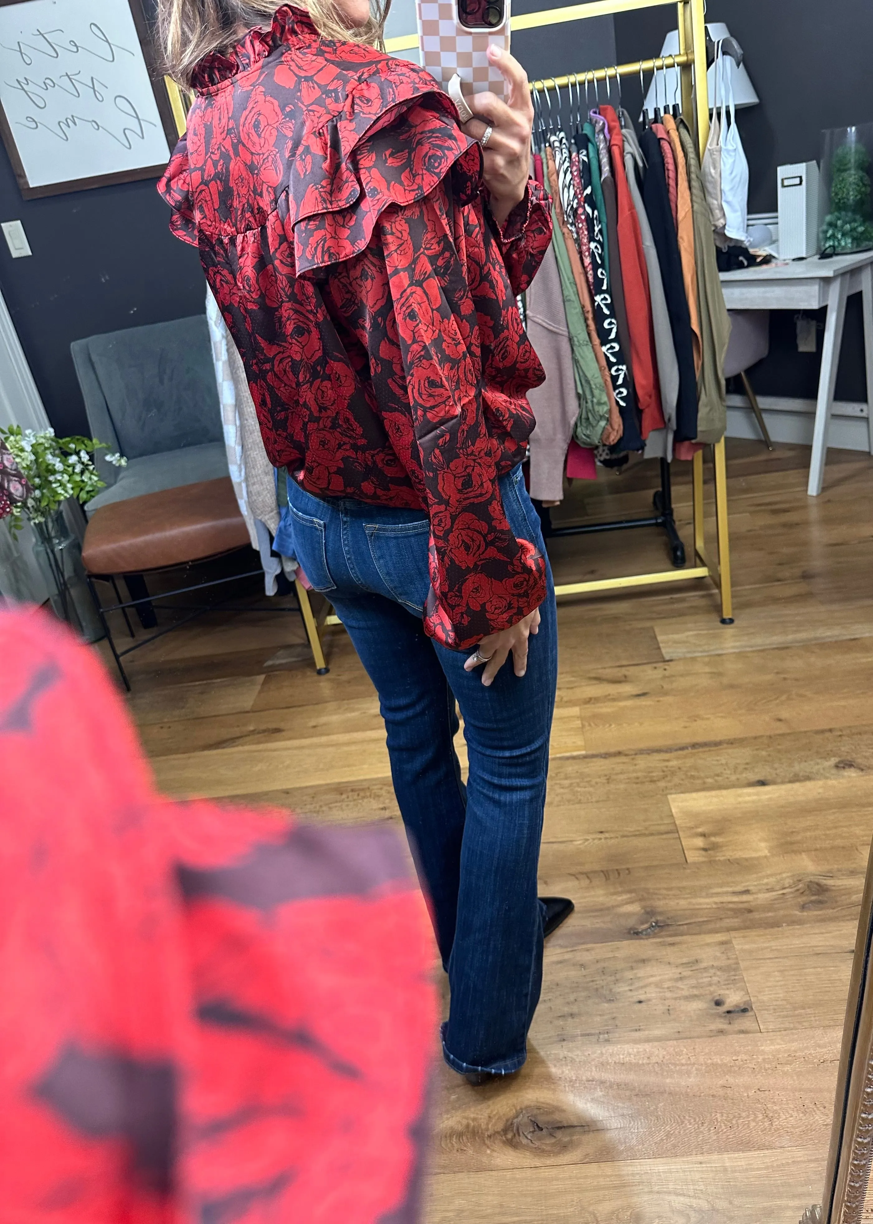 Addison Rust Floral Top with Ruffle Detail