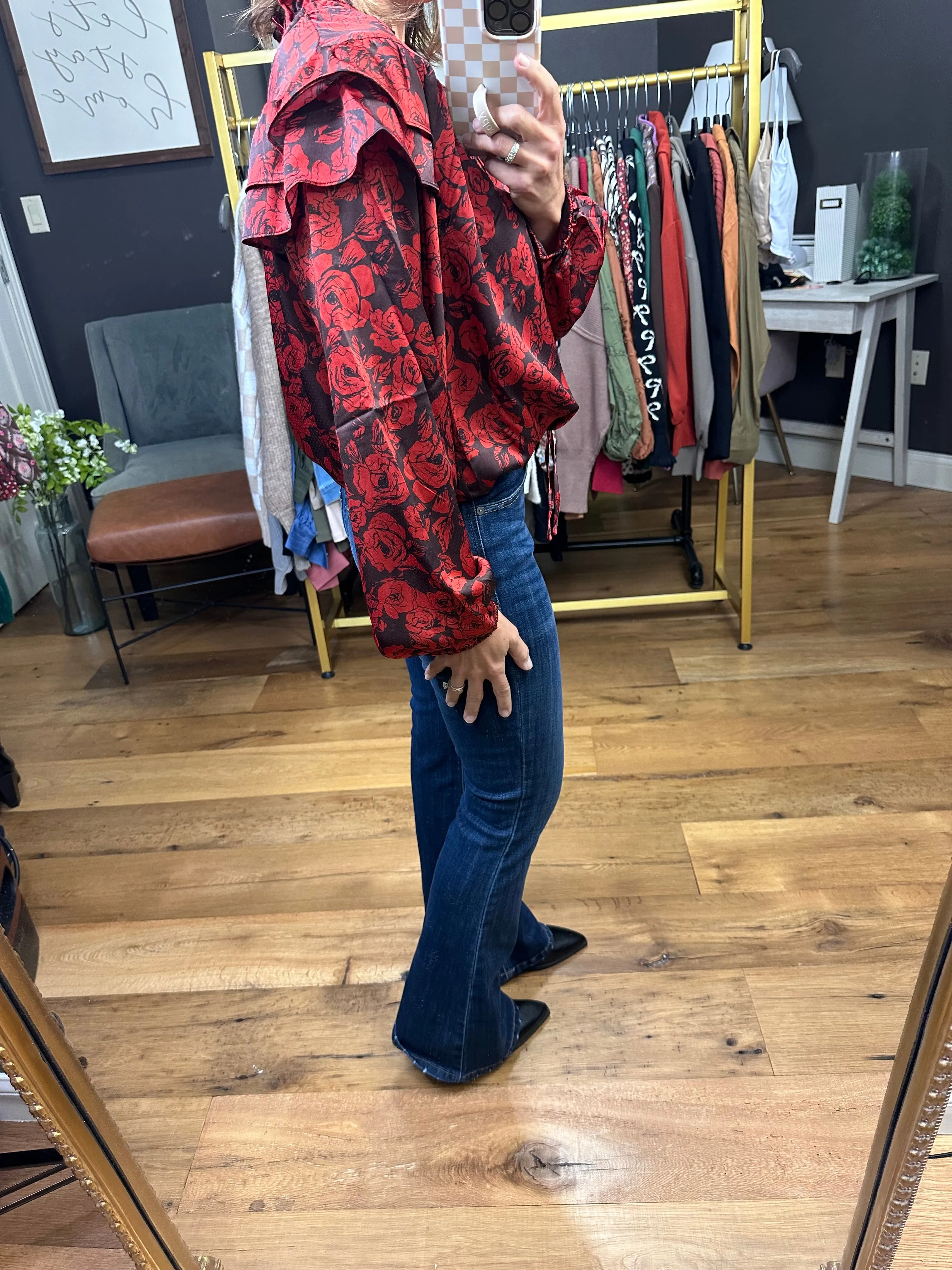 Addison Rust Floral Top with Ruffle Detail