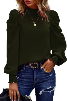 Angashion Womens Tops Casual Crewneck Long Lantern Sleeve Self Tie Blouses Solid Tunic Shirts 2025