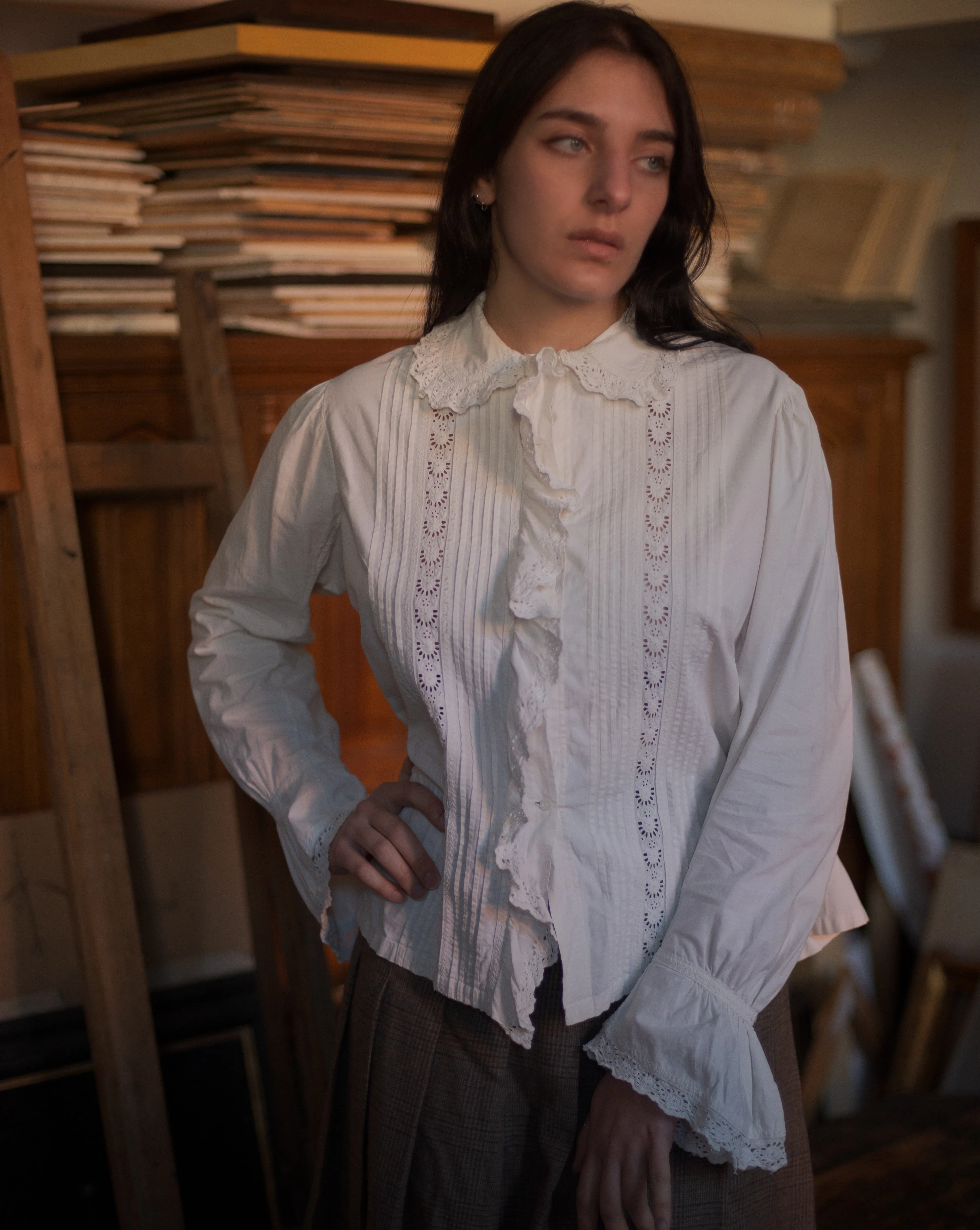 Antique cotton embroidered and cut work blouse