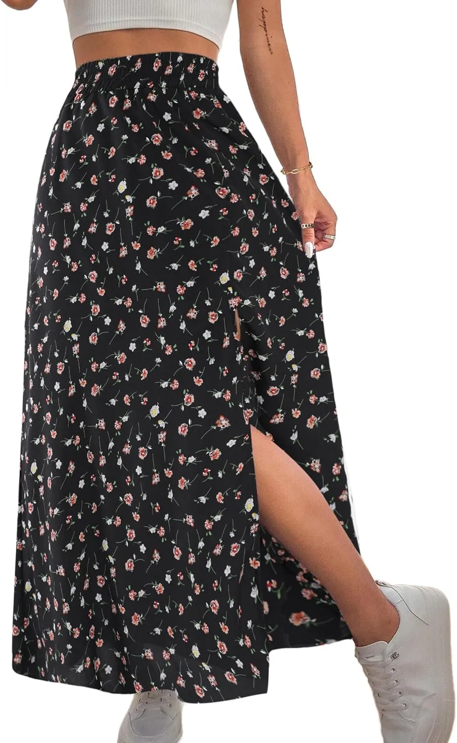 Avanova Women Boho Floral Slit Maxi Skirt Split Thigh High Waisted Long Sexy Skirt
