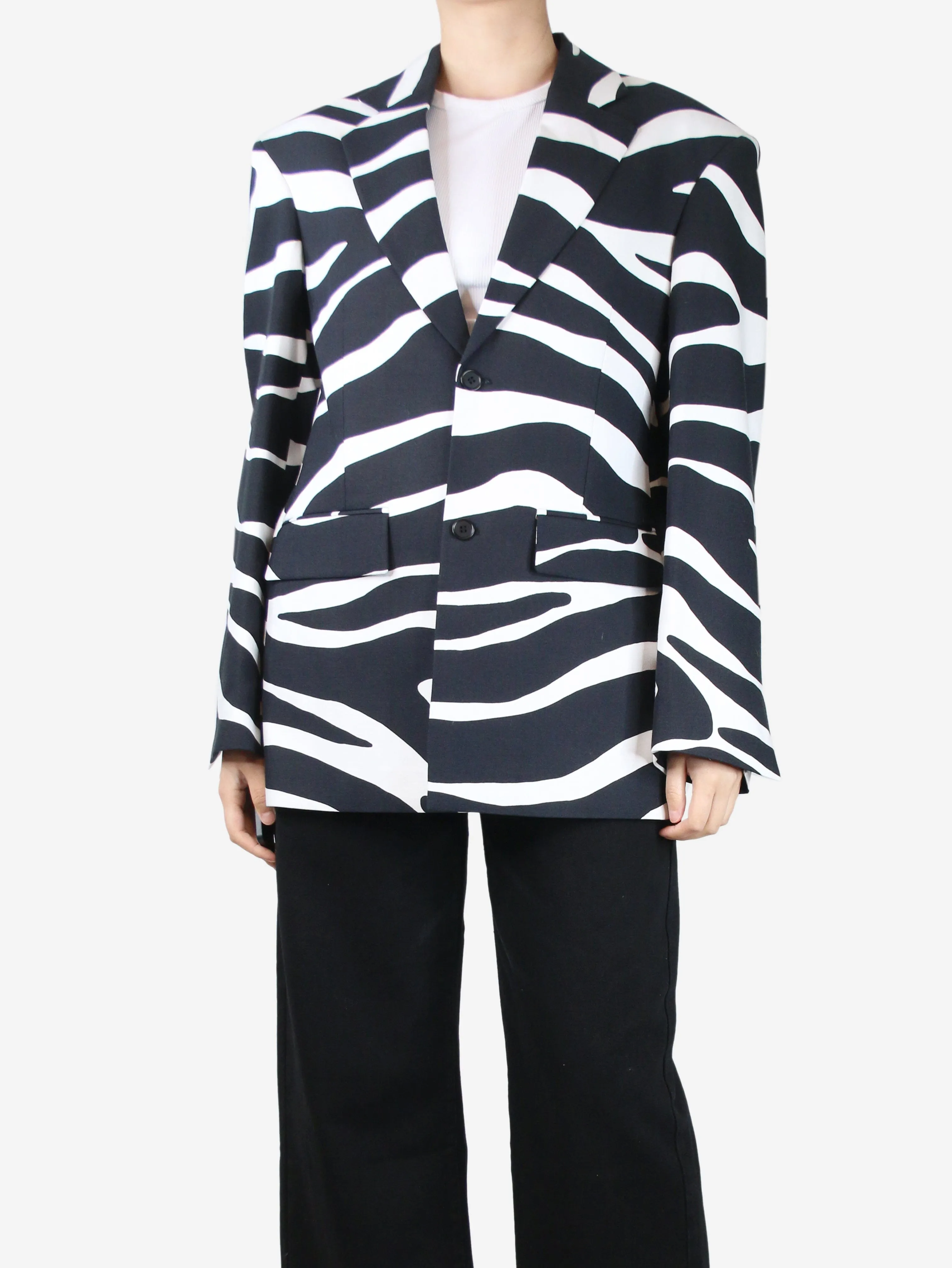 Black structured shoulders zebra blazer - size UK 8