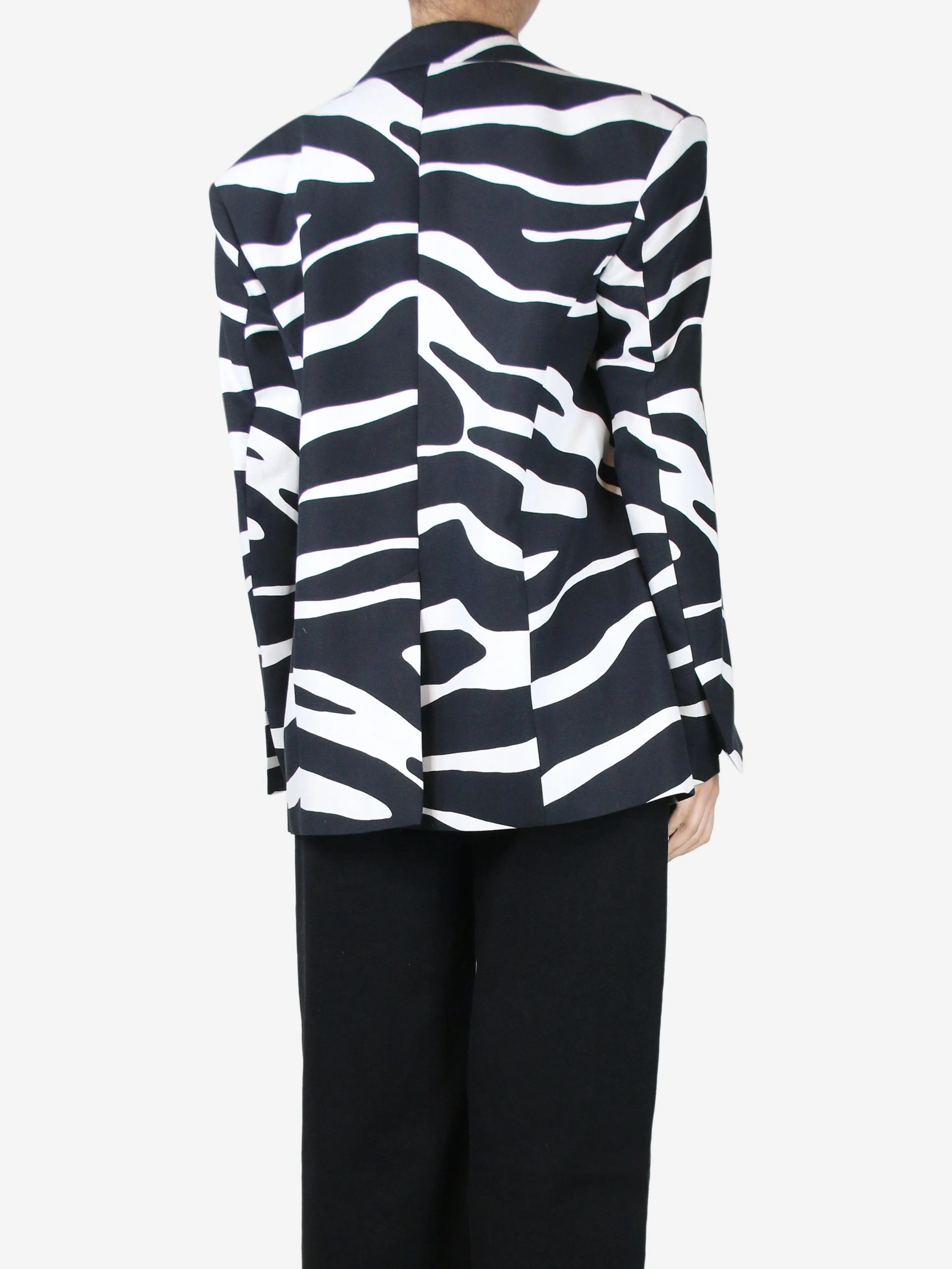 Black structured shoulders zebra blazer - size UK 8