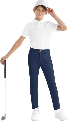 Boys' Golf Pants Stretch Slim Fit Flat Front School Uniform Youth Chino Performance Khaki Dress Pant with Zipper Pocket