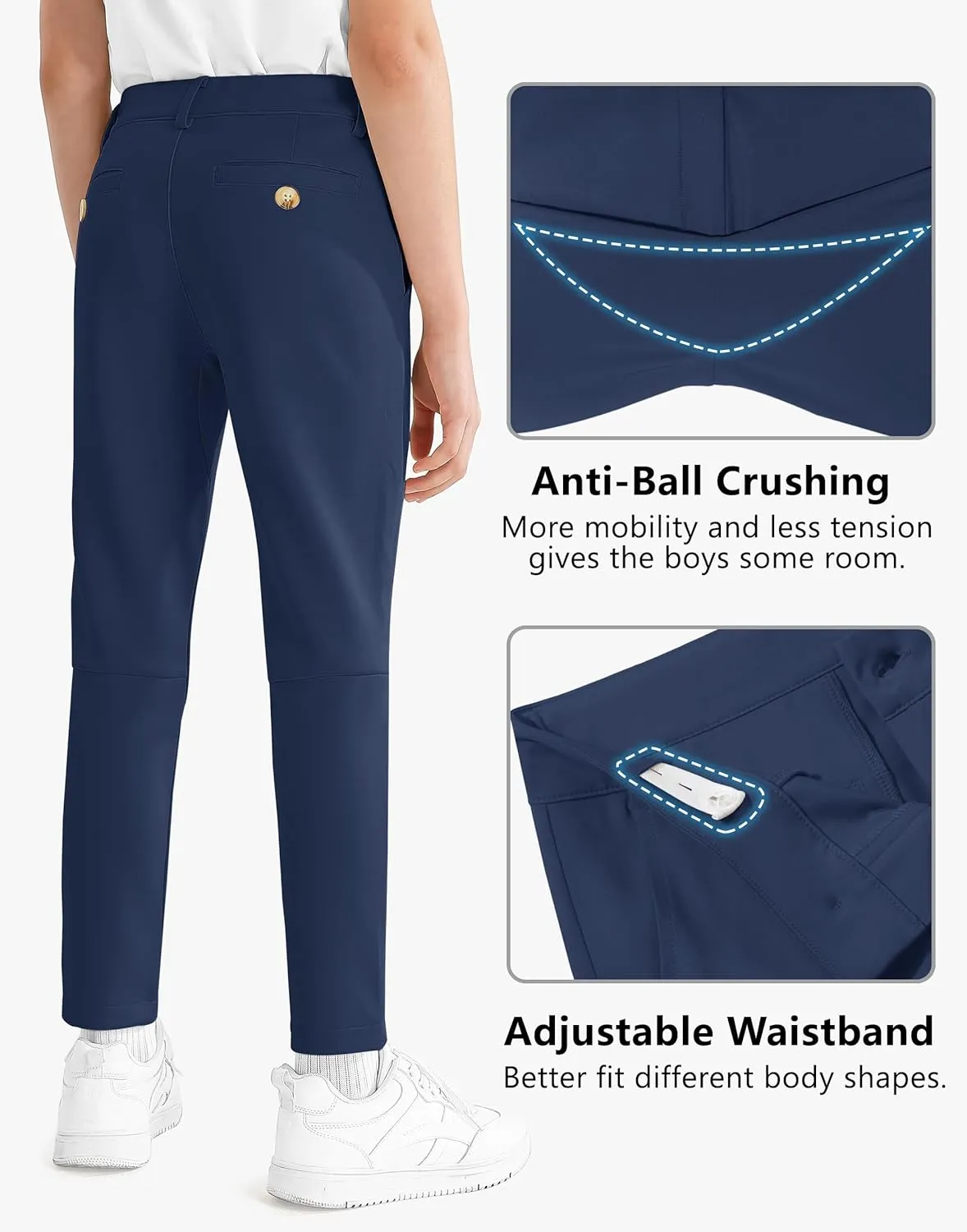 Boys' Golf Pants Stretch Slim Fit Flat Front School Uniform Youth Chino Performance Khaki Dress Pant with Zipper Pocket