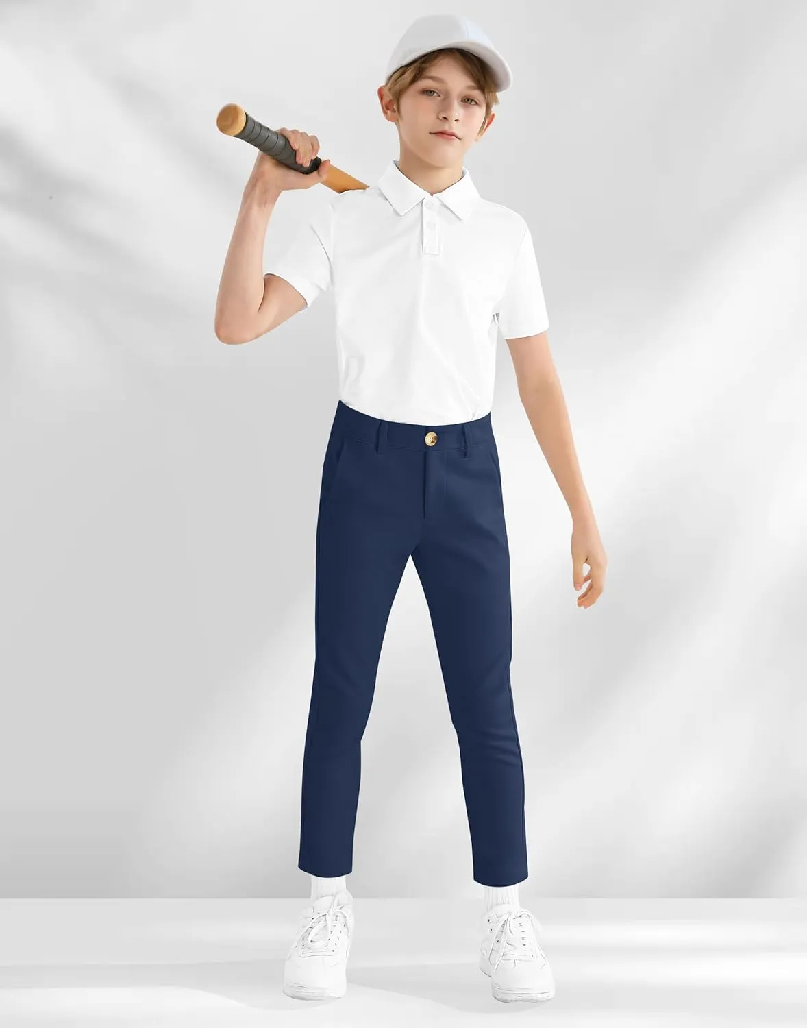Boys' Golf Pants Stretch Slim Fit Flat Front School Uniform Youth Chino Performance Khaki Dress Pant with Zipper Pocket