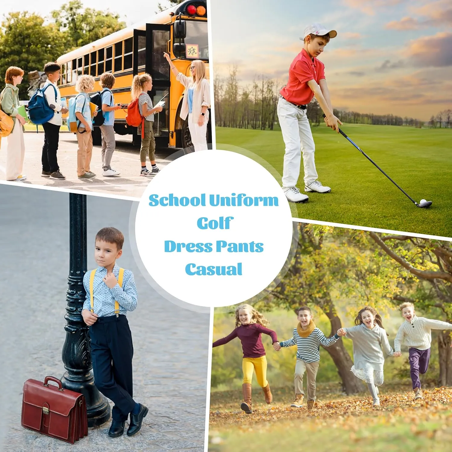 Boys' Golf Pants Stretch Slim Fit Flat Front School Uniform Youth Chino Performance Khaki Dress Pant with Zipper Pocket