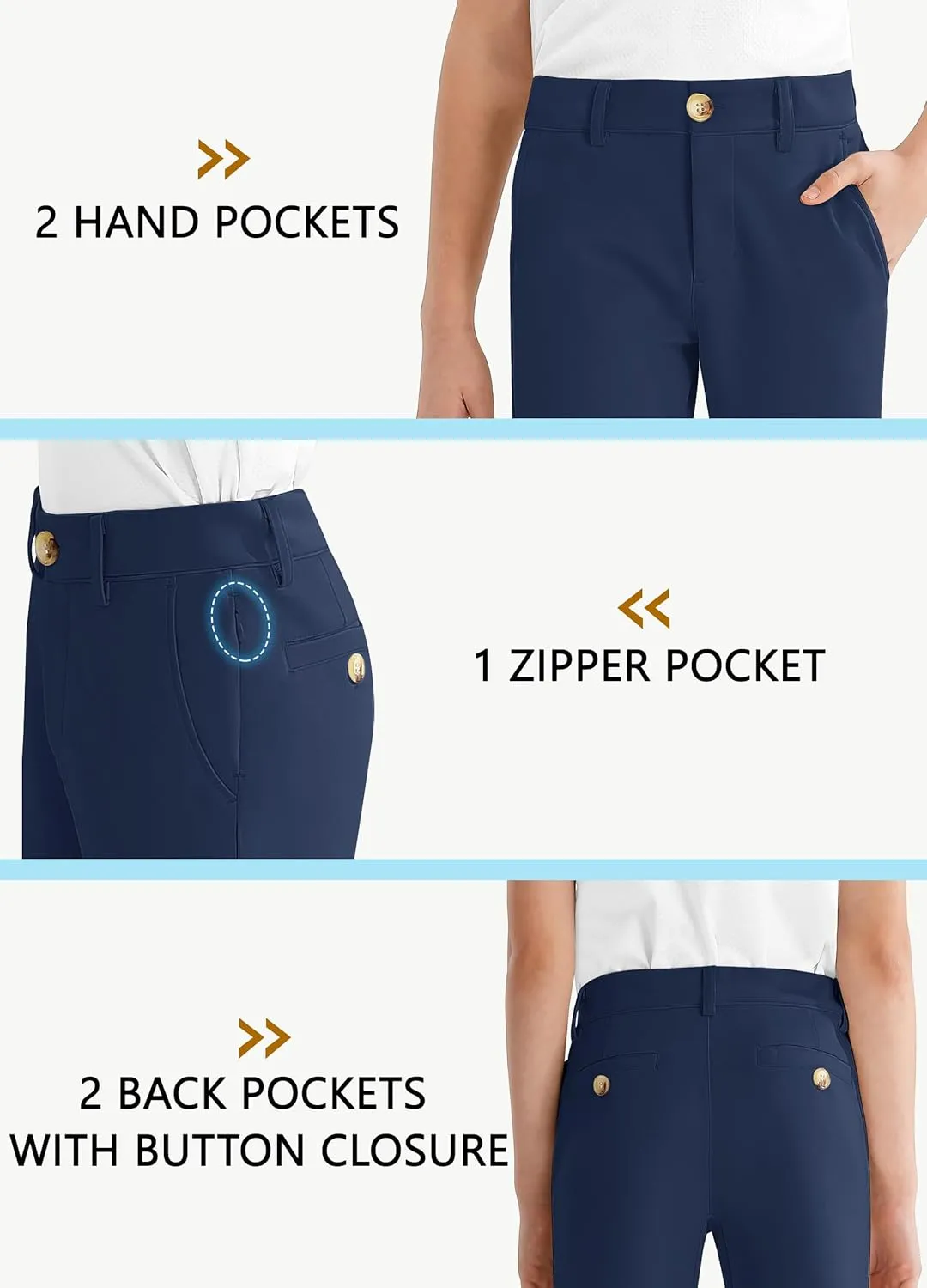 Boys' Golf Pants Stretch Slim Fit Flat Front School Uniform Youth Chino Performance Khaki Dress Pant with Zipper Pocket