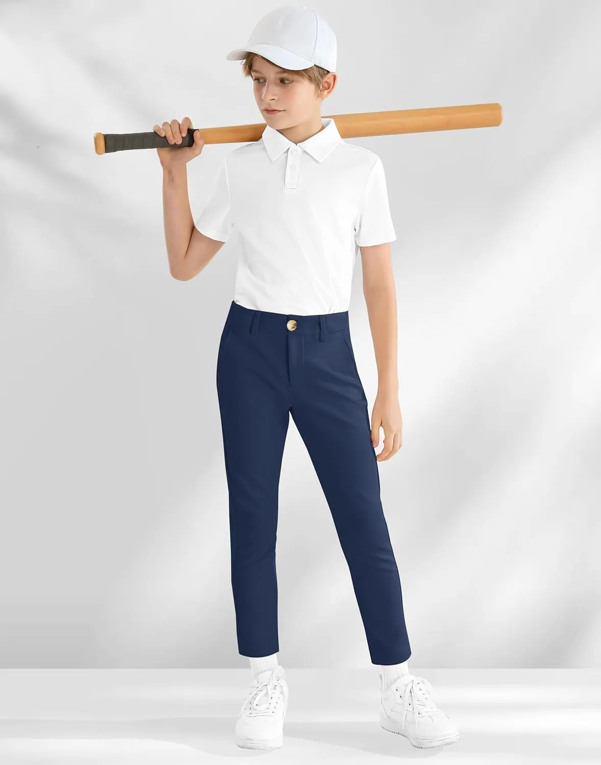 Boys' Golf Pants Stretch Slim Fit Flat Front School Uniform Youth Chino Performance Khaki Dress Pant with Zipper Pocket