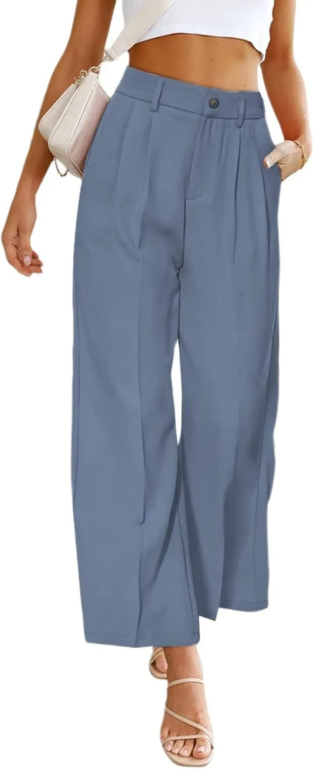 Business Golf Pants for Women, Casual High Waist Wide Leg Straight Fit Dress Pants, Summer Spring Button-up Work Trousers