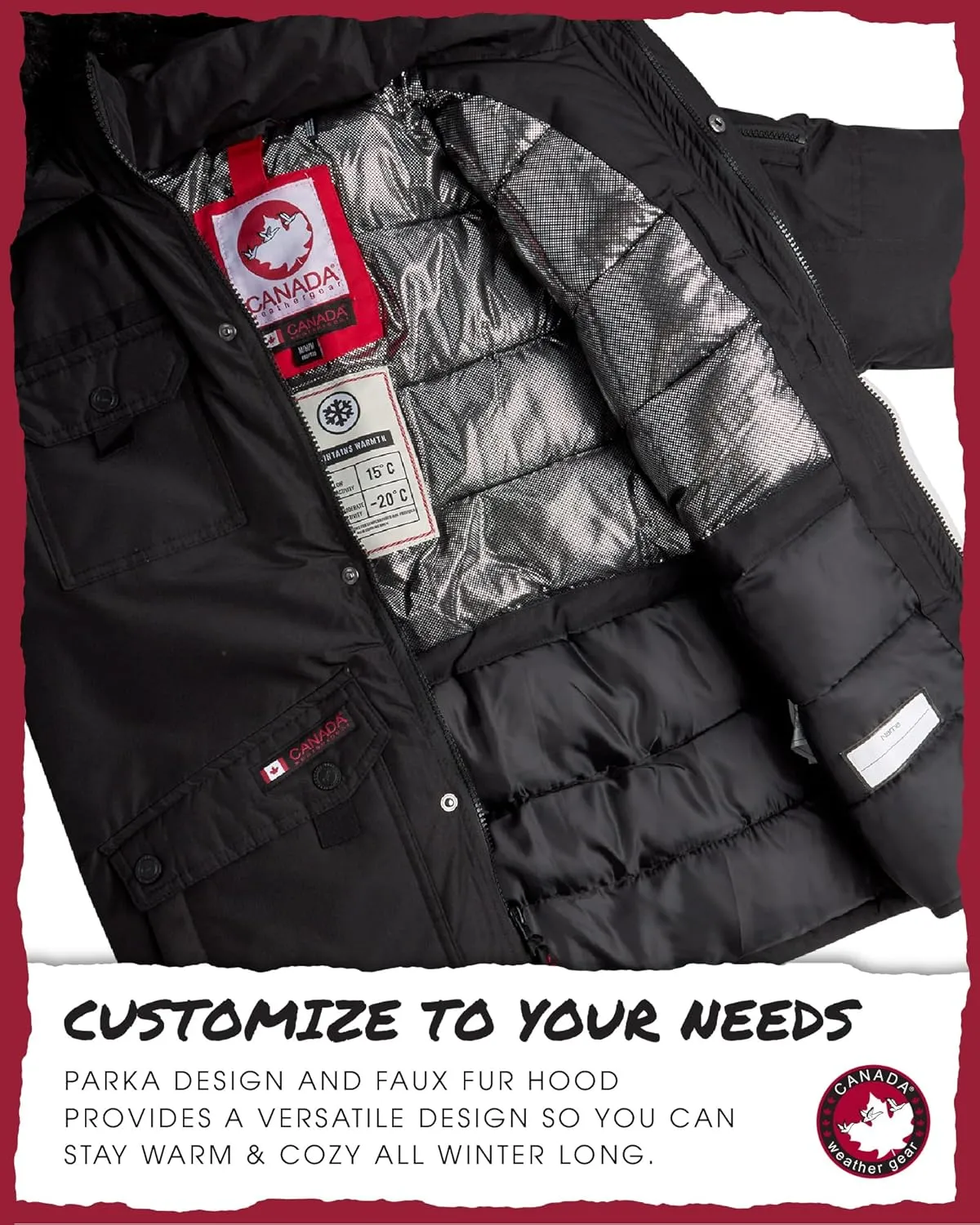 CANADA WEATHER GEAR Boys' Winter Jacket - Heavyweight Water and Wind Resistant Hooded Parka Ski Jacket for Boys (Sizes: 5-20)