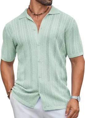 COOFANDY Mens Knit Shirt 2025 Short Sleeve Casual Button Down Shirt Summer Beach Vacation Shirts