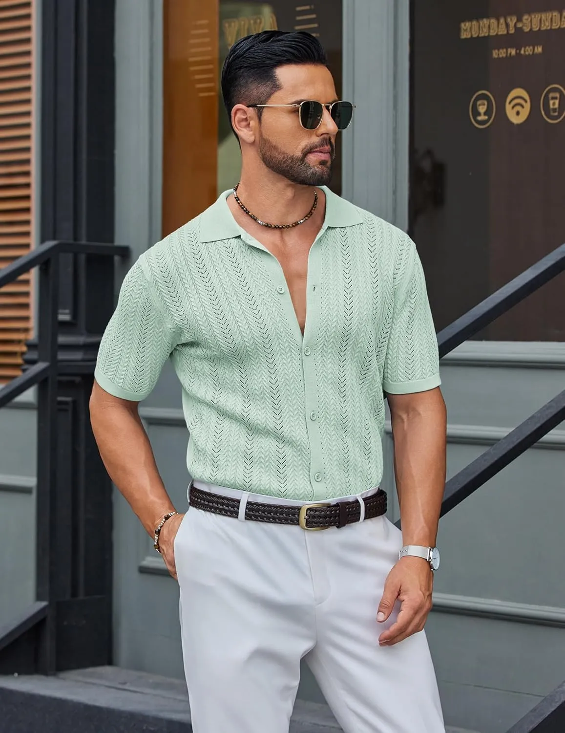 COOFANDY Mens Knit Shirt 2025 Short Sleeve Casual Button Down Shirt Summer Beach Vacation Shirts