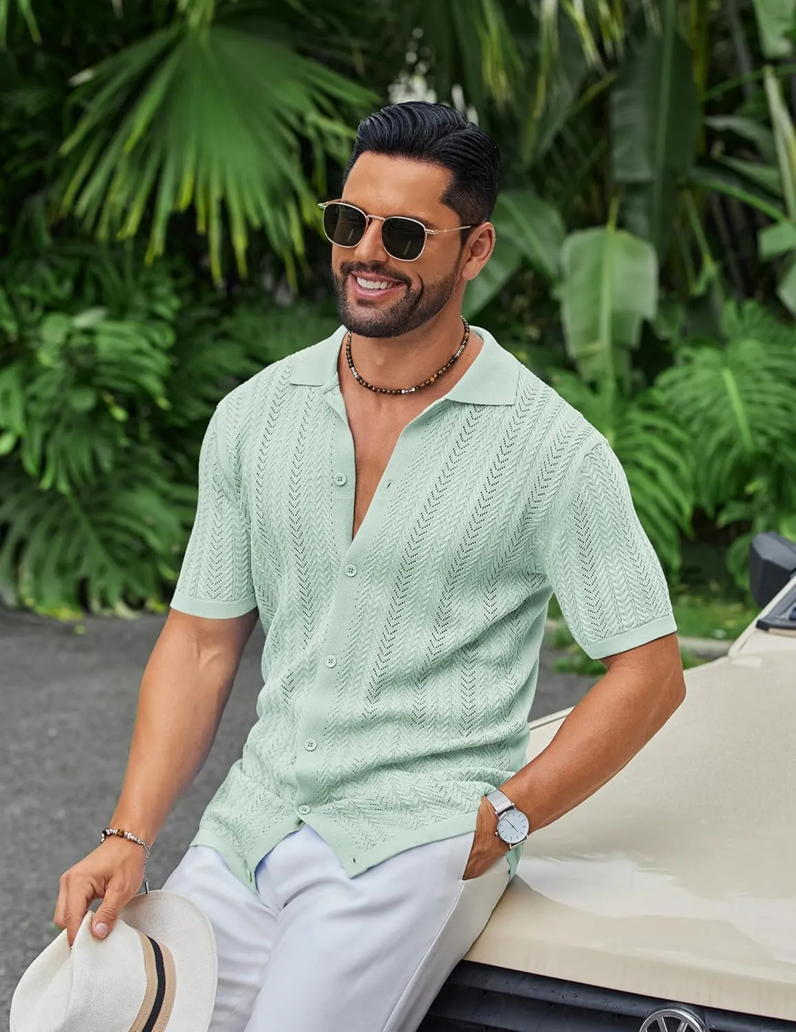 COOFANDY Mens Knit Shirt 2025 Short Sleeve Casual Button Down Shirt Summer Beach Vacation Shirts
