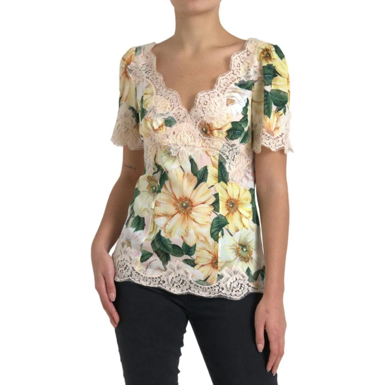 Dolce & Gabbana Elegant Floral Print Silk Blouse