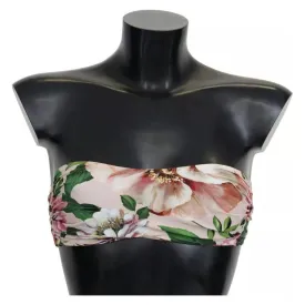 Dolce & Gabbana Pink Floral Print Swimsuit Beachwear Bikini Top