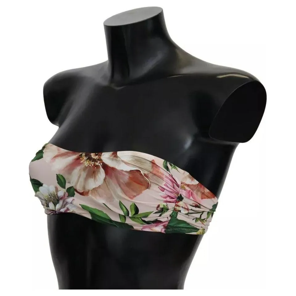 Dolce & Gabbana Pink Floral Print Swimsuit Beachwear Bikini Top