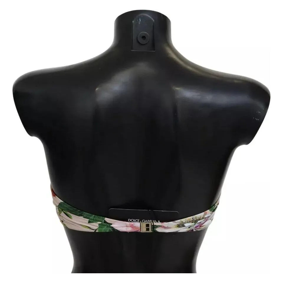 Dolce & Gabbana Pink Floral Print Swimsuit Beachwear Bikini Top