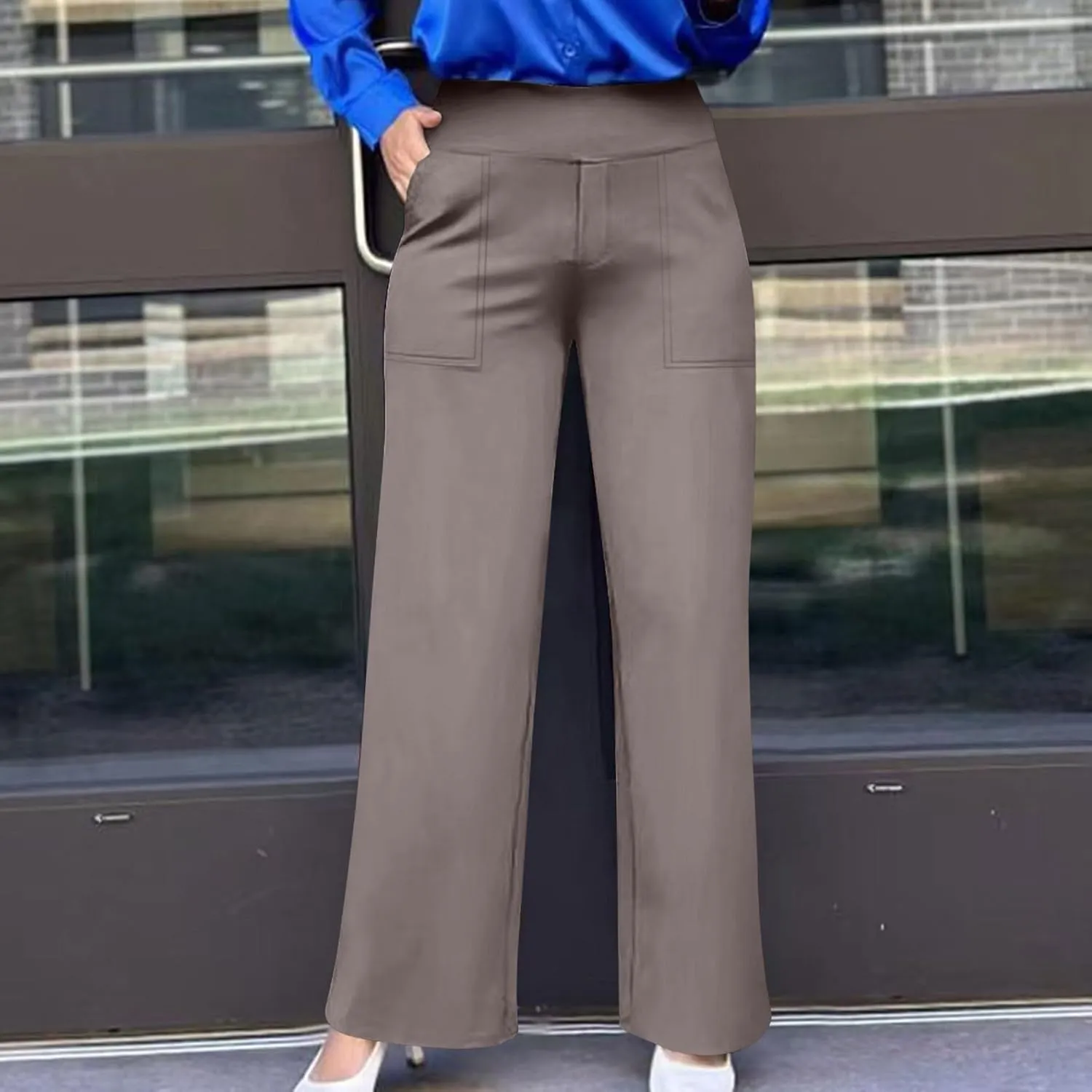 Dress Pants Women Work Business Pants Tummy Control Office Straight Wide Leg Trousers High Waisted Ladies Slacks