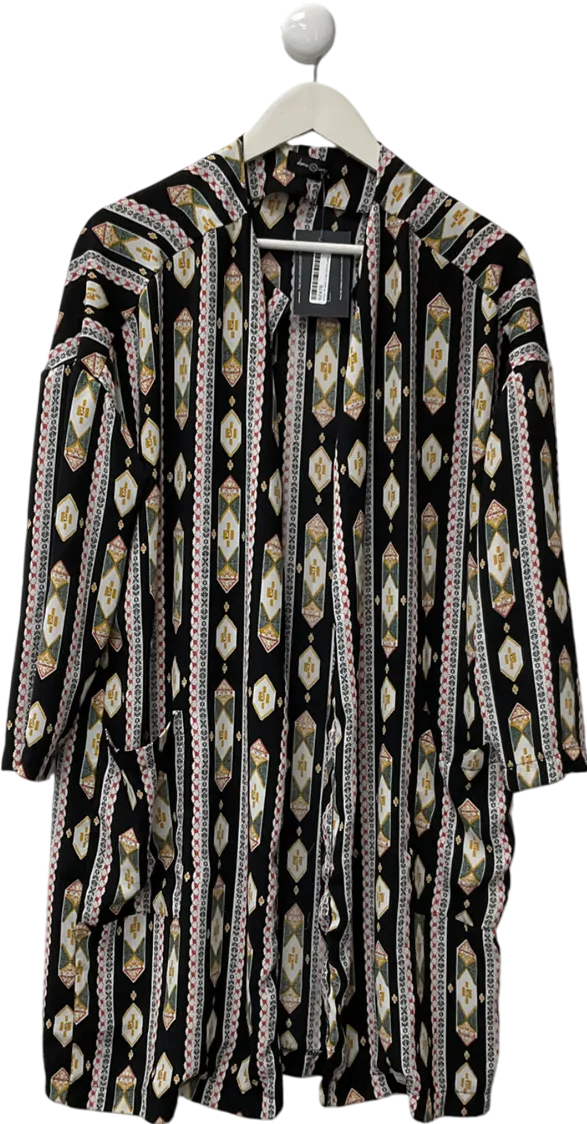 ebonie n ivory Black Patterned Long Sleeve Blouse UK L
