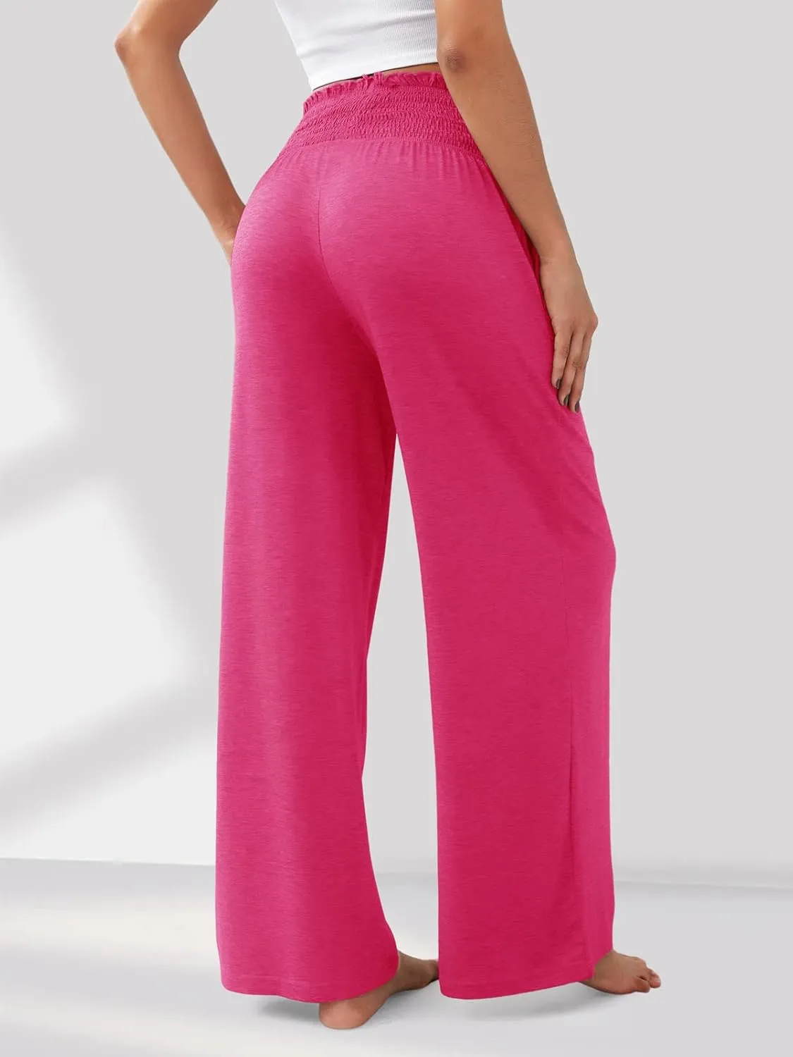 GEMLON Women's Palazzo Pants High Waisted Elastic Wide Leg Casual Lounge Pants with Pockets