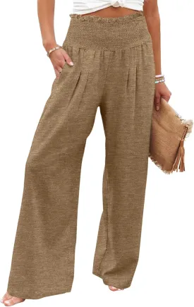 GEMLON Women's Palazzo Pants High Waisted Elastic Wide Leg Casual Lounge Pants with Pockets