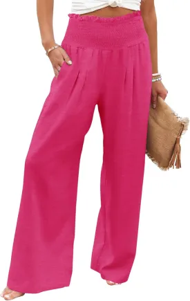 GEMLON Women's Palazzo Pants High Waisted Elastic Wide Leg Casual Lounge Pants with Pockets