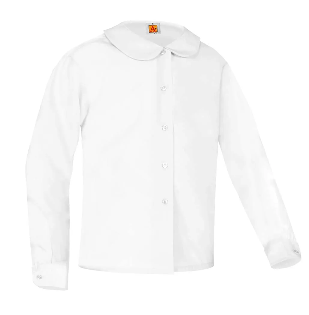 Girls Long Sleeve Blouse - Round Collar - Charter - White