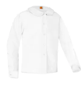 Girls Long Sleeve Blouse - Round Collar - Charter - White