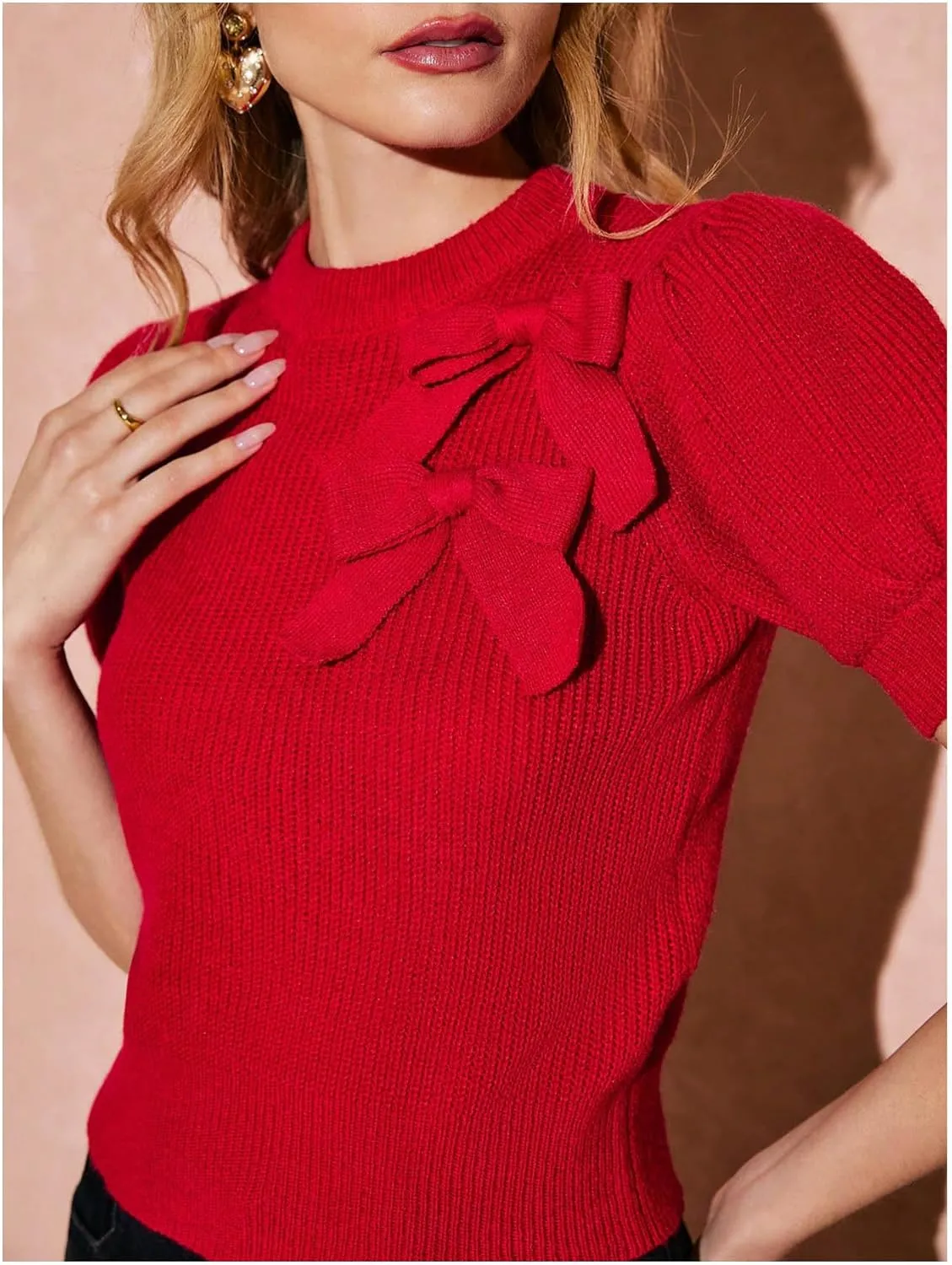 GORGLITTER Women's Puff Short Sleeve Cropped Sweater Tops Cute Chunky Fall Fashion Knit Crop Sweaters 2025