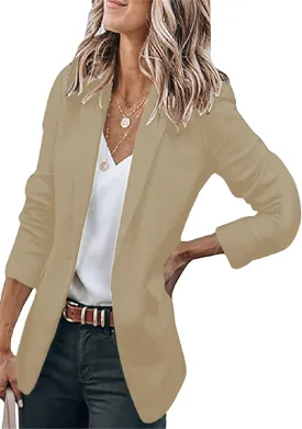 GORIFE Women's Casual Long Sleeve Button Lapel Blazer Jacket Loose Solid Color Work Office Blazer Coat