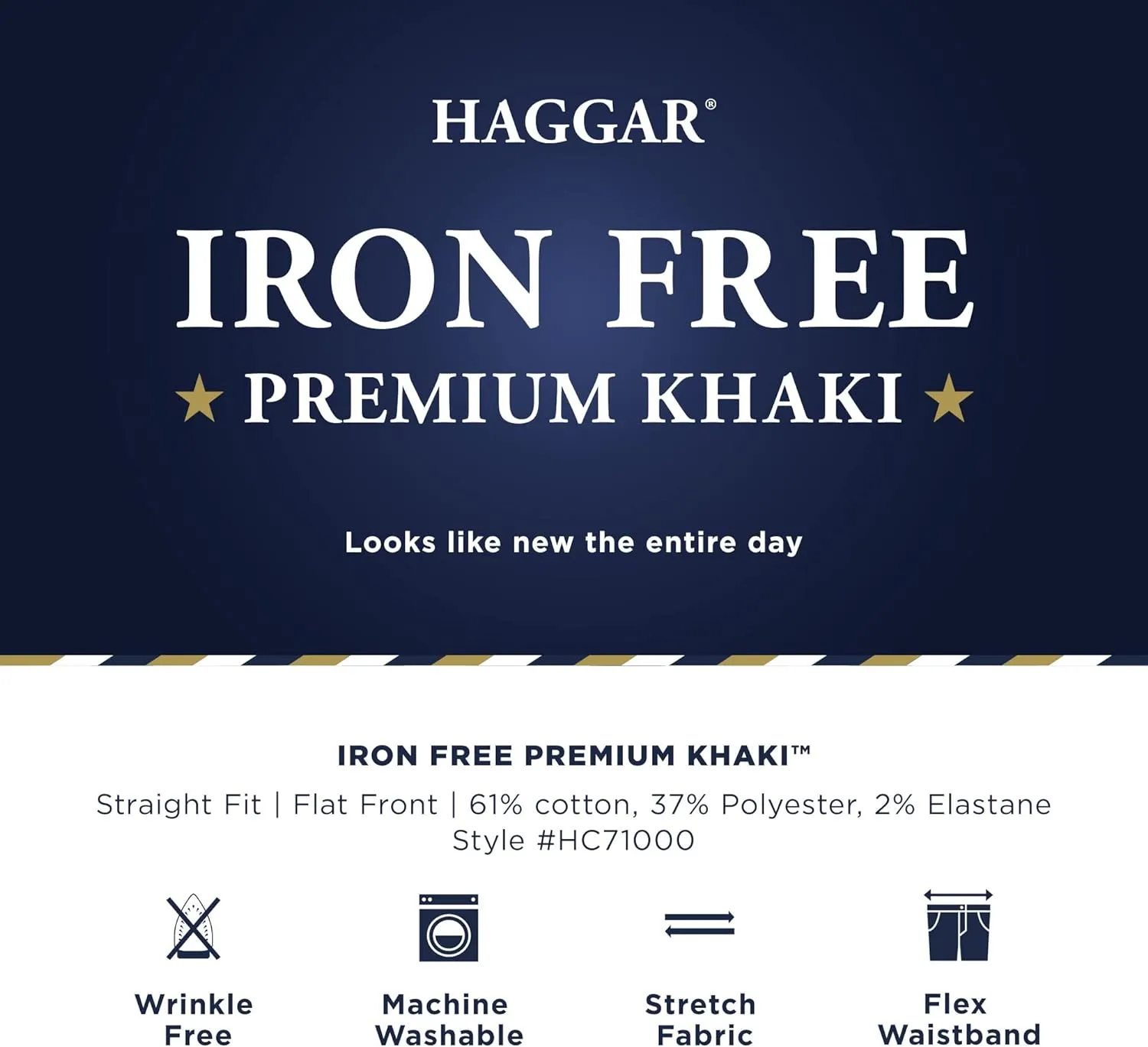 Haggar Men's Iron Free Premium Khaki Straight Fit Flat Front Flex Waistband Casual Pant