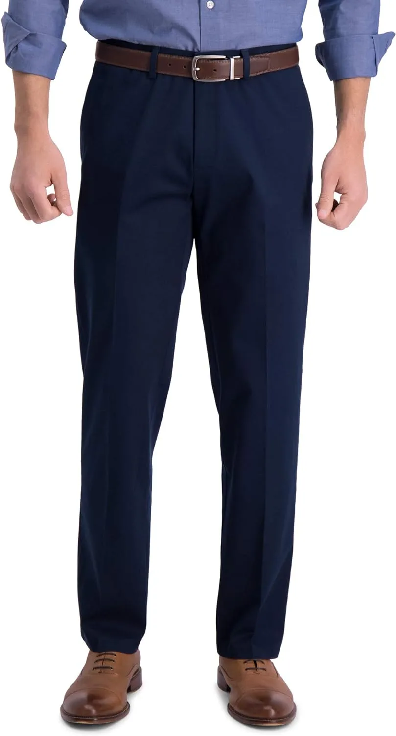 Haggar Men's Iron Free Premium Khaki Straight Fit Flat Front Flex Waistband Casual Pant