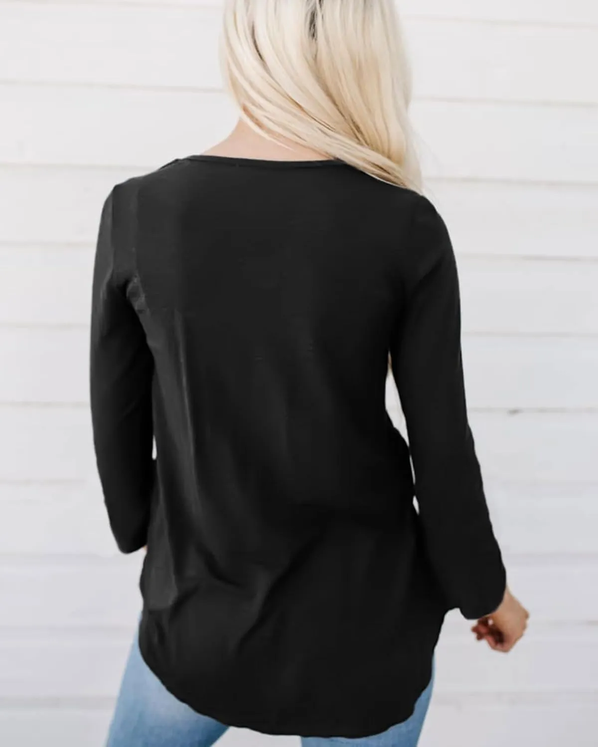 Hibluco Women's Long Sleeve Shirt Ruffle Hem Peplum Tops Loose Babydoll Blouses