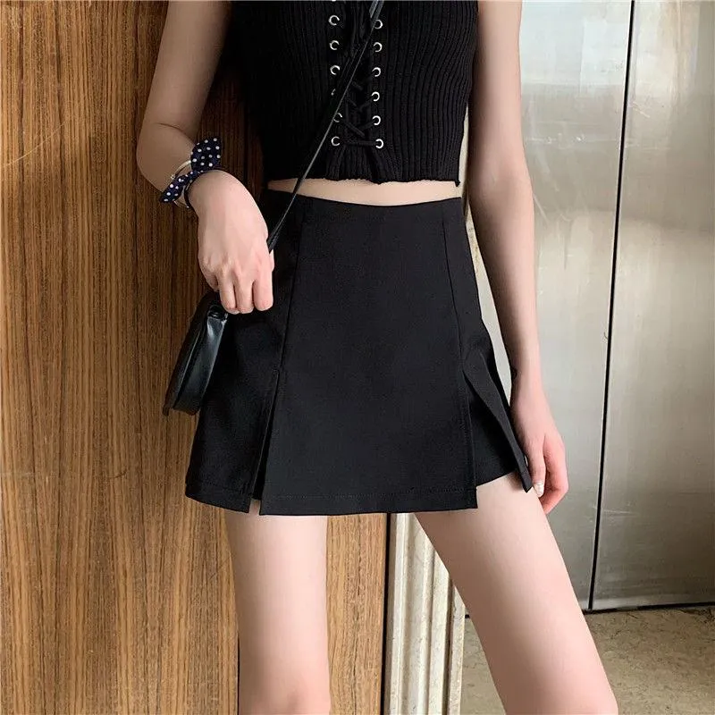 High-Waisted Split Hem Black Bodycon Skirt