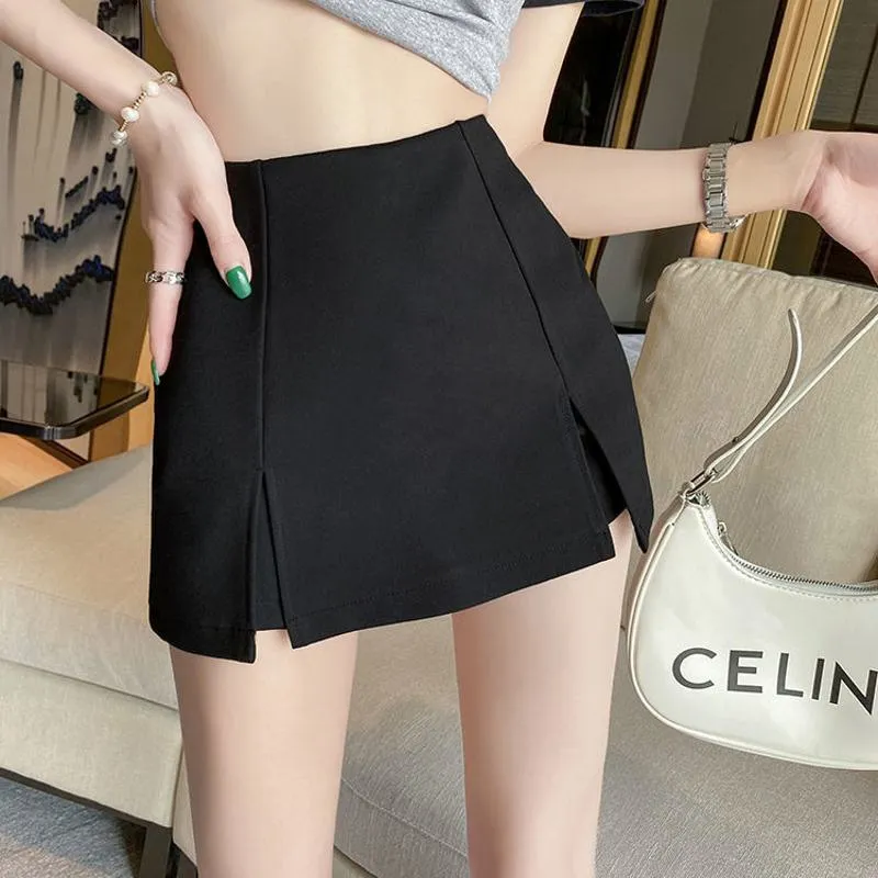 High-Waisted Split Hem Black Bodycon Skirt