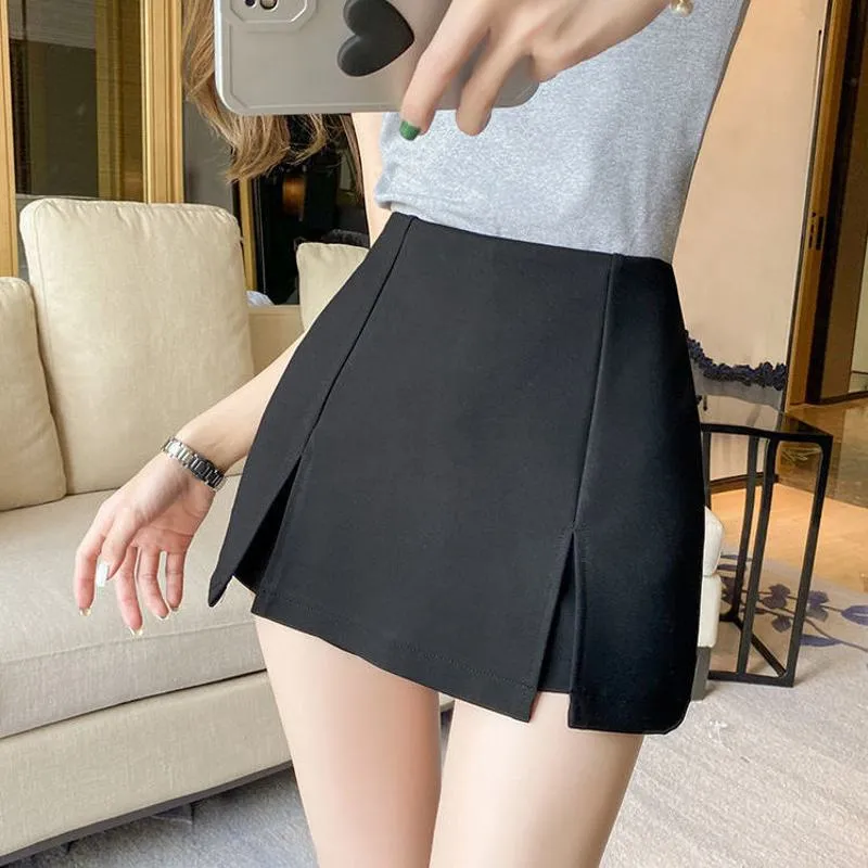 High-Waisted Split Hem Black Bodycon Skirt