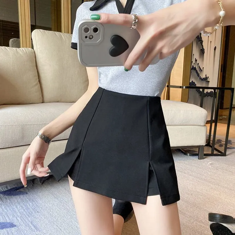 High-Waisted Split Hem Black Bodycon Skirt