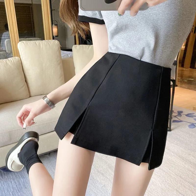 High-Waisted Split Hem Black Bodycon Skirt