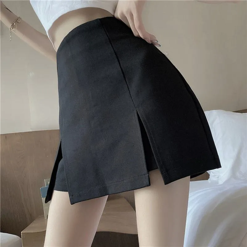 High-Waisted Split Hem Black Bodycon Skirt