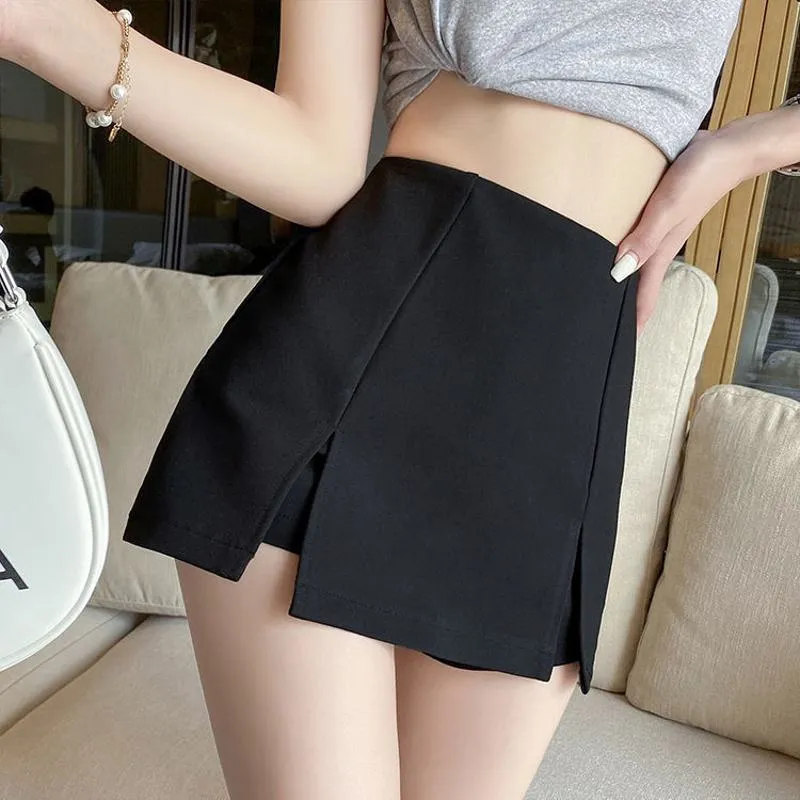 High-Waisted Split Hem Black Bodycon Skirt