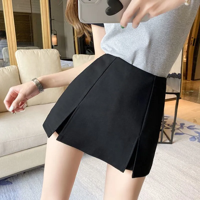 High-Waisted Split Hem Black Bodycon Skirt