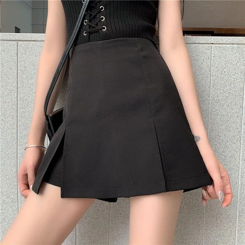 High-Waisted Split Hem Black Bodycon Skirt