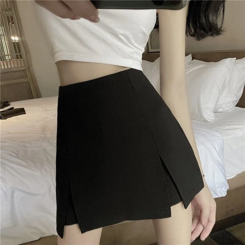 High-Waisted Split Hem Black Bodycon Skirt
